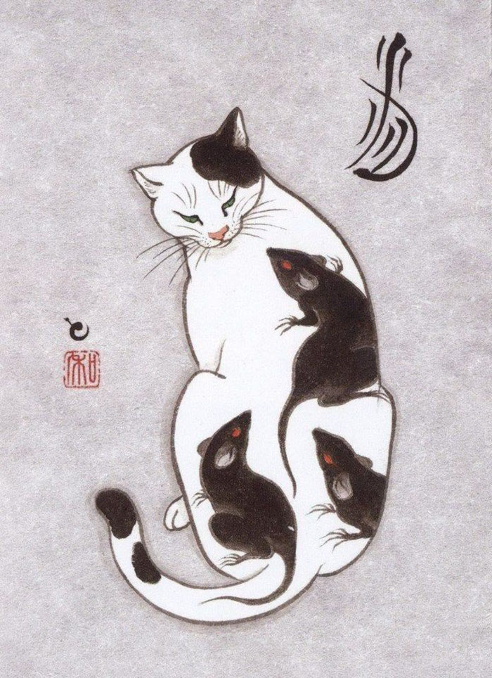 japanese-tattoo-paintings-monmon-cats-kazuaki-horitomo-4