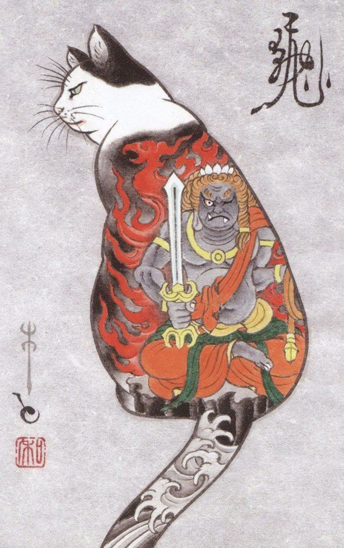 japanese-tattoo-paintings-monmon-cats-kazuaki-horitomo-6